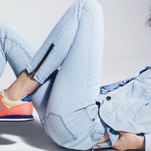 J Crew Striped Blue & White Ankle Zip Jean Pants Women's Size 29